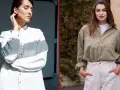 Dwie kobiety prezentują, jak nosić koszule oversize: jedna w białej, druga w oliwkowej. Luźny krój dodaje stylu.