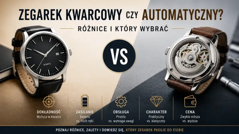 Zegarek kwarcowy vs. mechanizm automatyczny. Porównanie cech, zalet i wad, by wybrać idealny czasomierz.